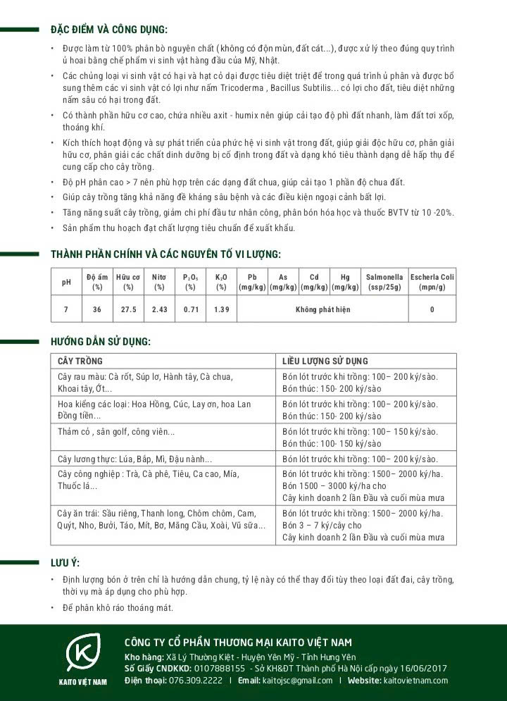 Thông tin chi tiết về phân Kaito hữu cơ